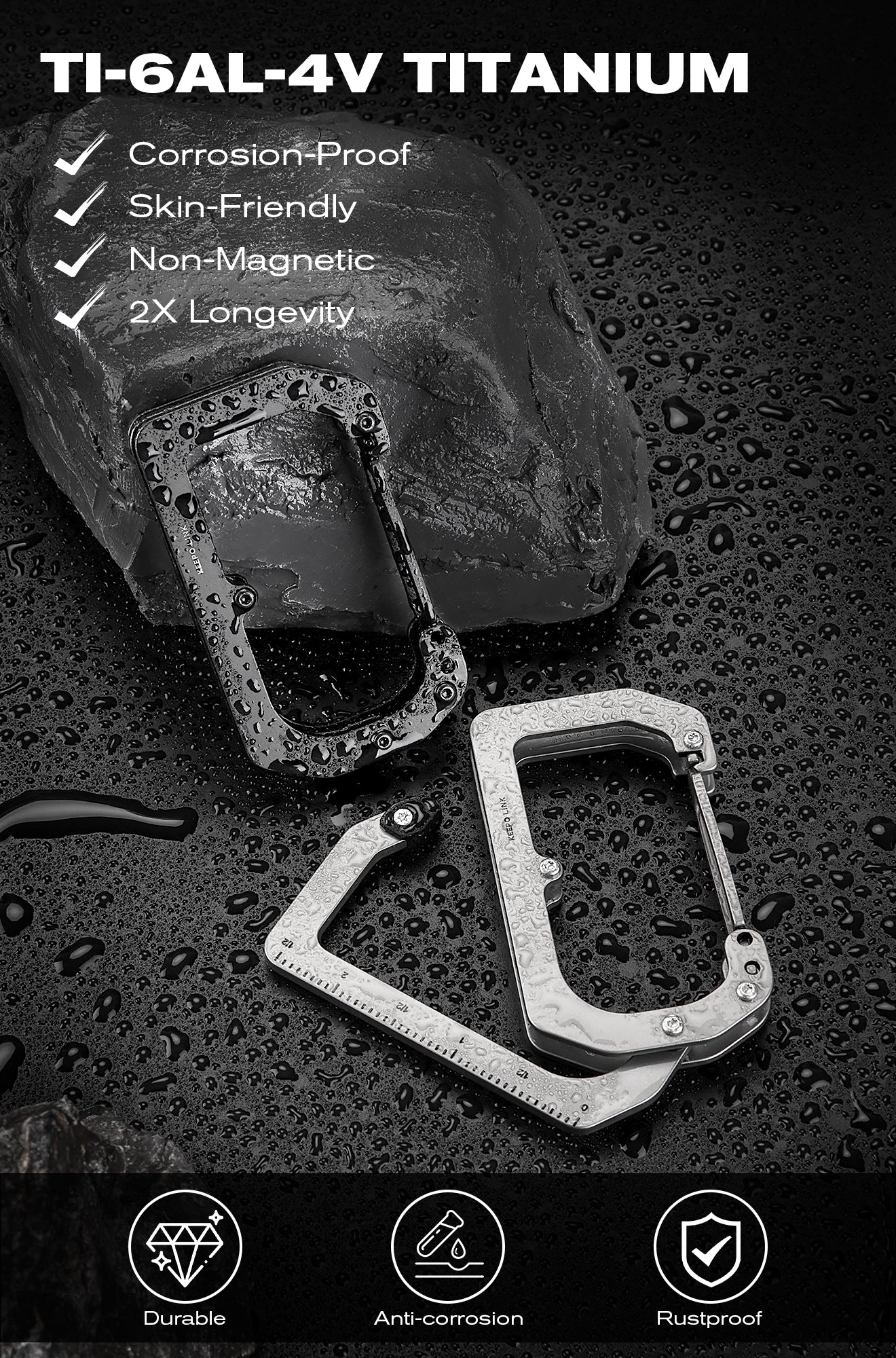 3-in-1 EDC Titanium Carabiner Keychain