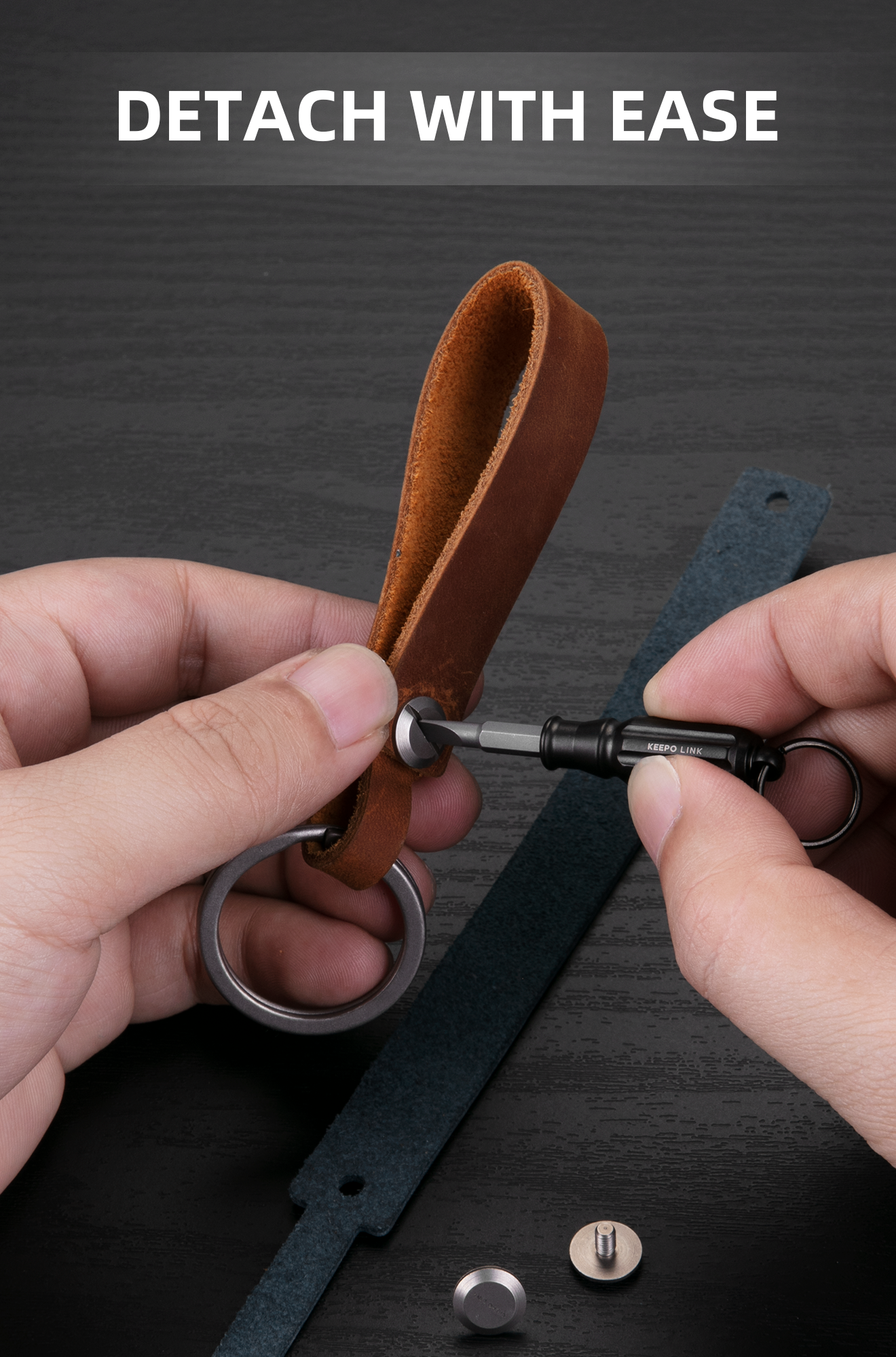 OLM03 Leather Keychain Strap with Titanium Key Ring