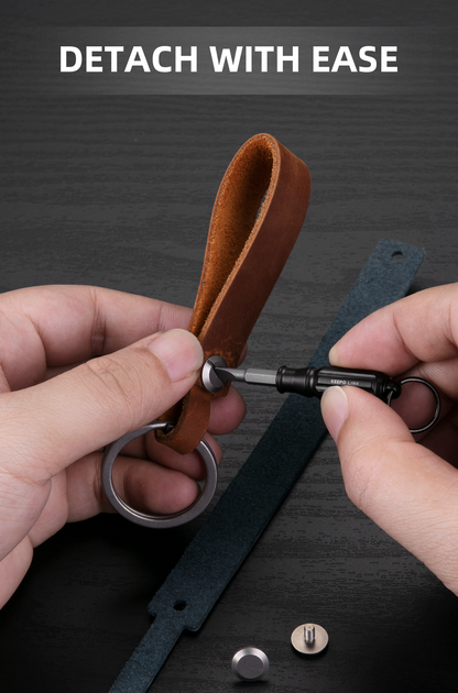 OLM03 Leather Keychain Strap with Titanium Key Ring