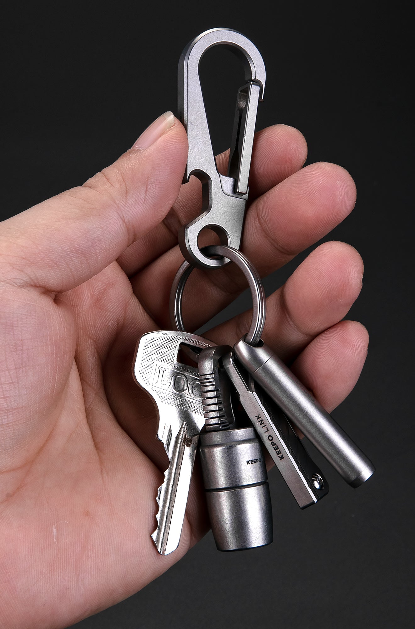 OLM02 Titanium Carabiner Keychain Clip with Bottle Opener