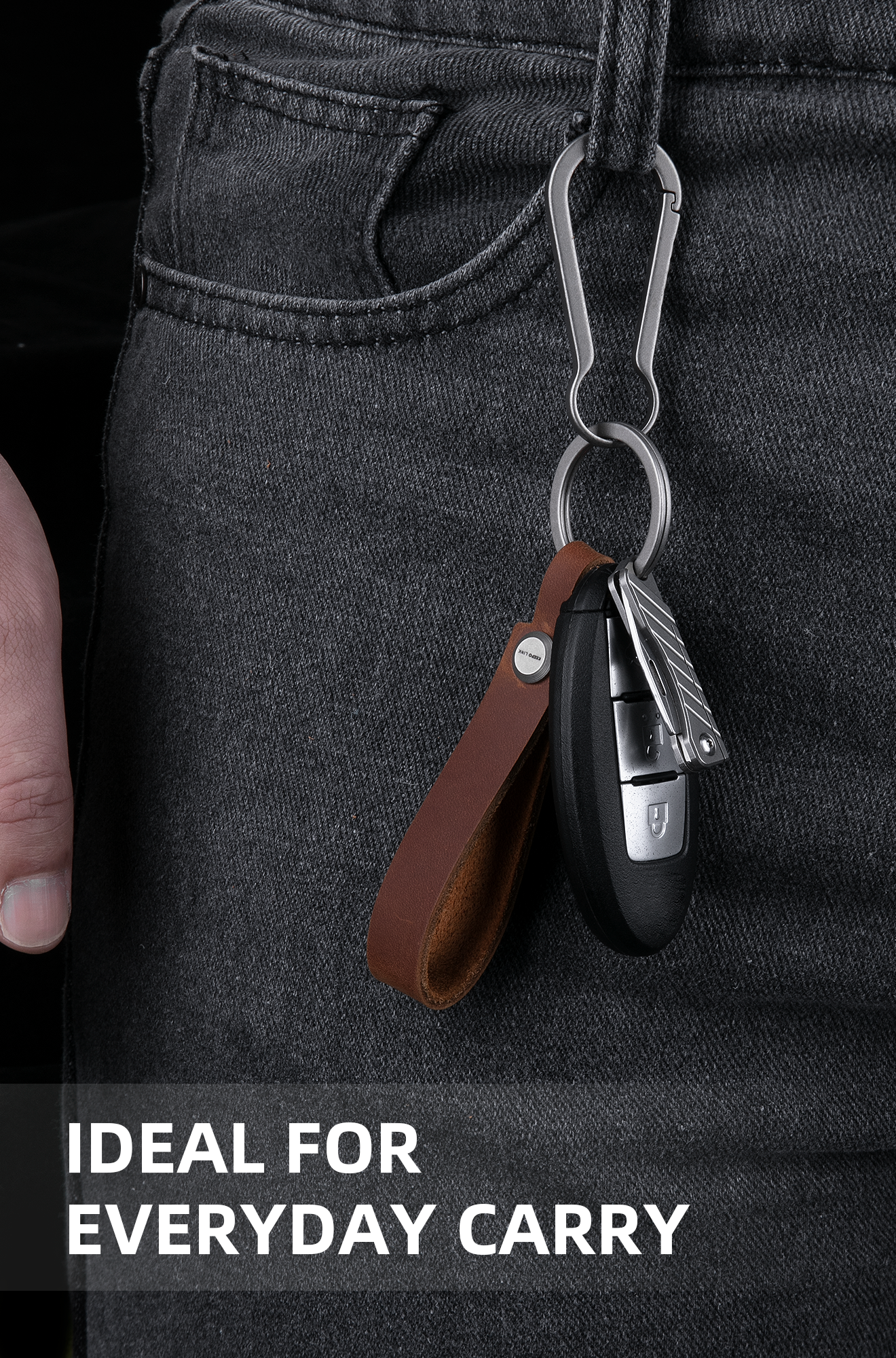 OLM03 Leather Keychain Strap with Titanium Key Ring