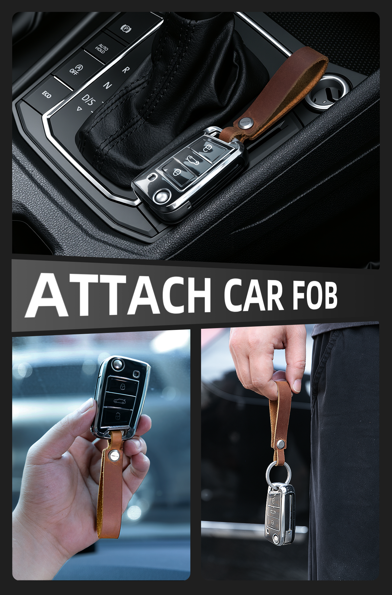 OLM03 Leather Keychain Strap with Titanium Key Ring