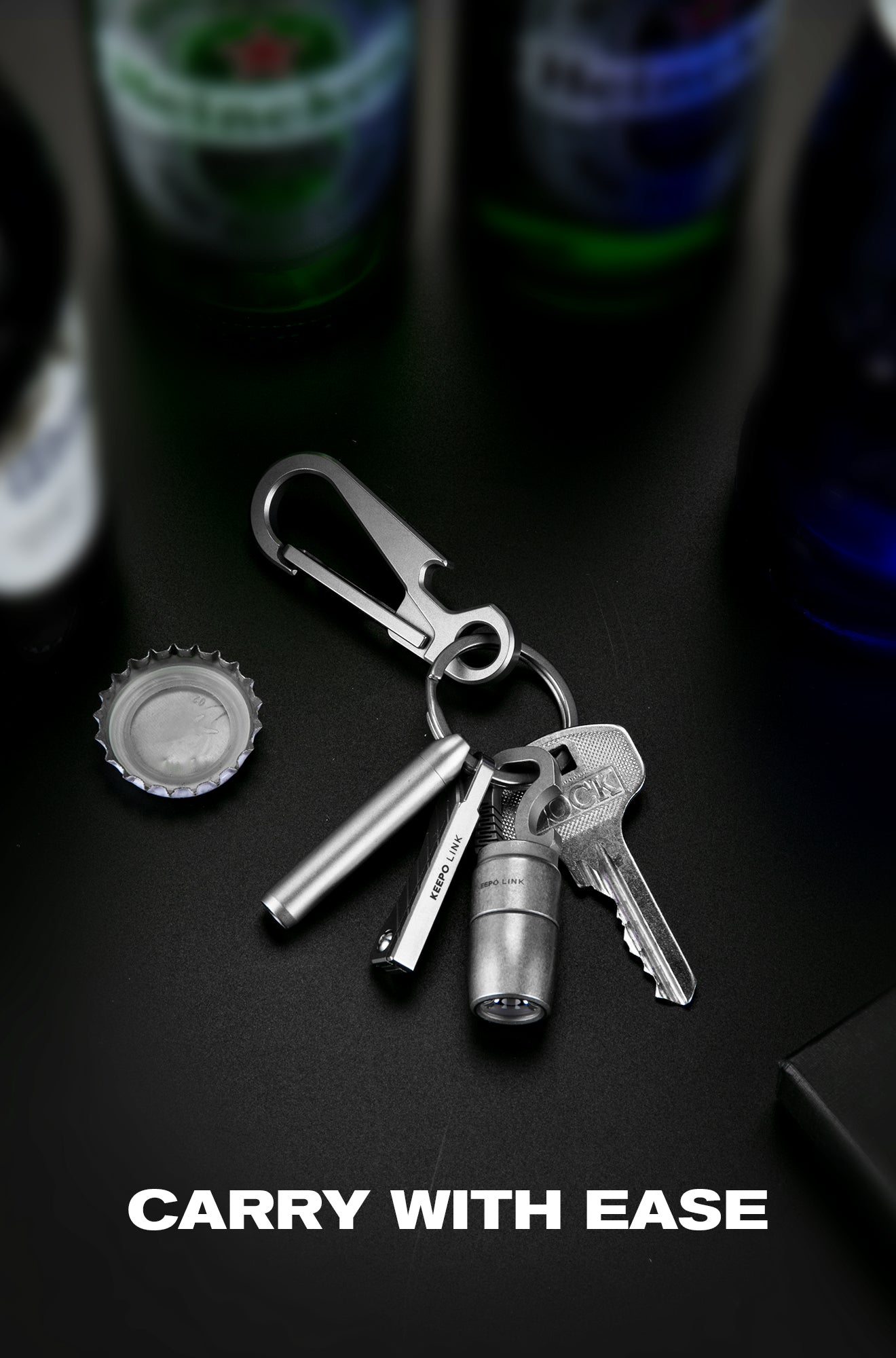 OLM02 Titanium Carabiner Keychain Clip with Bottle Opener